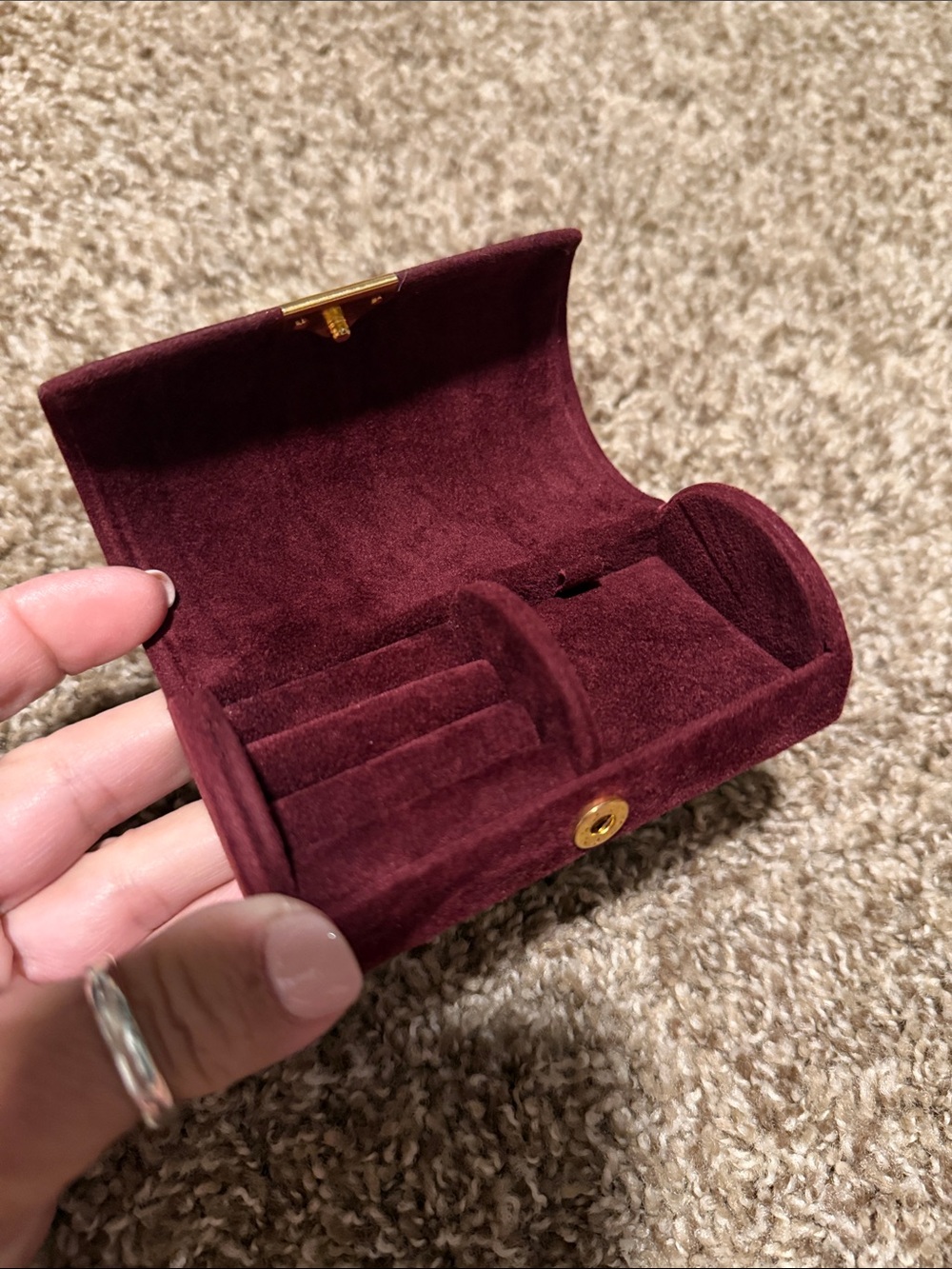 Soft felt-covered travel jewelry case